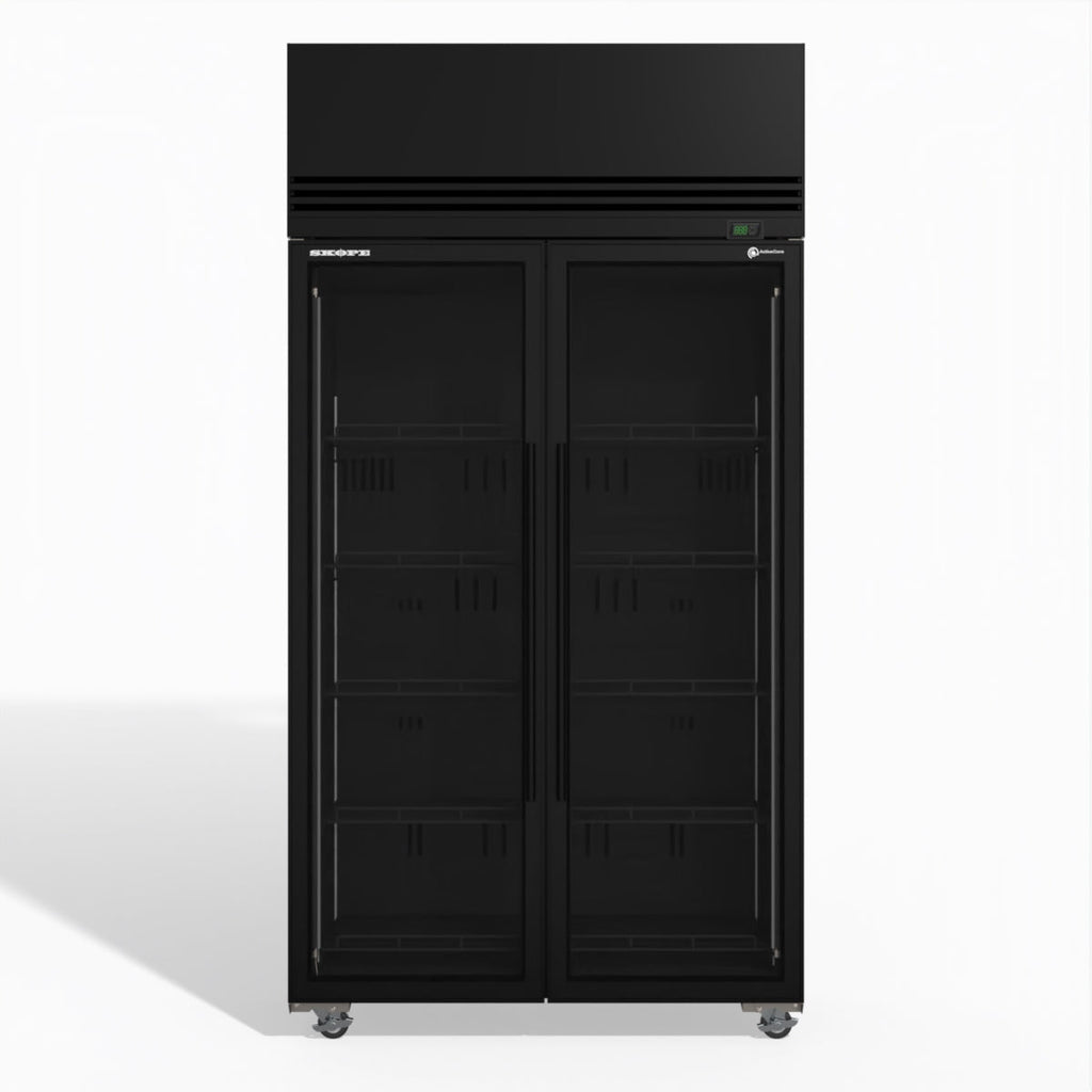 Skope SKFT1000N-A 2 Glass Door Upright Display or Storage Freezer BLACK