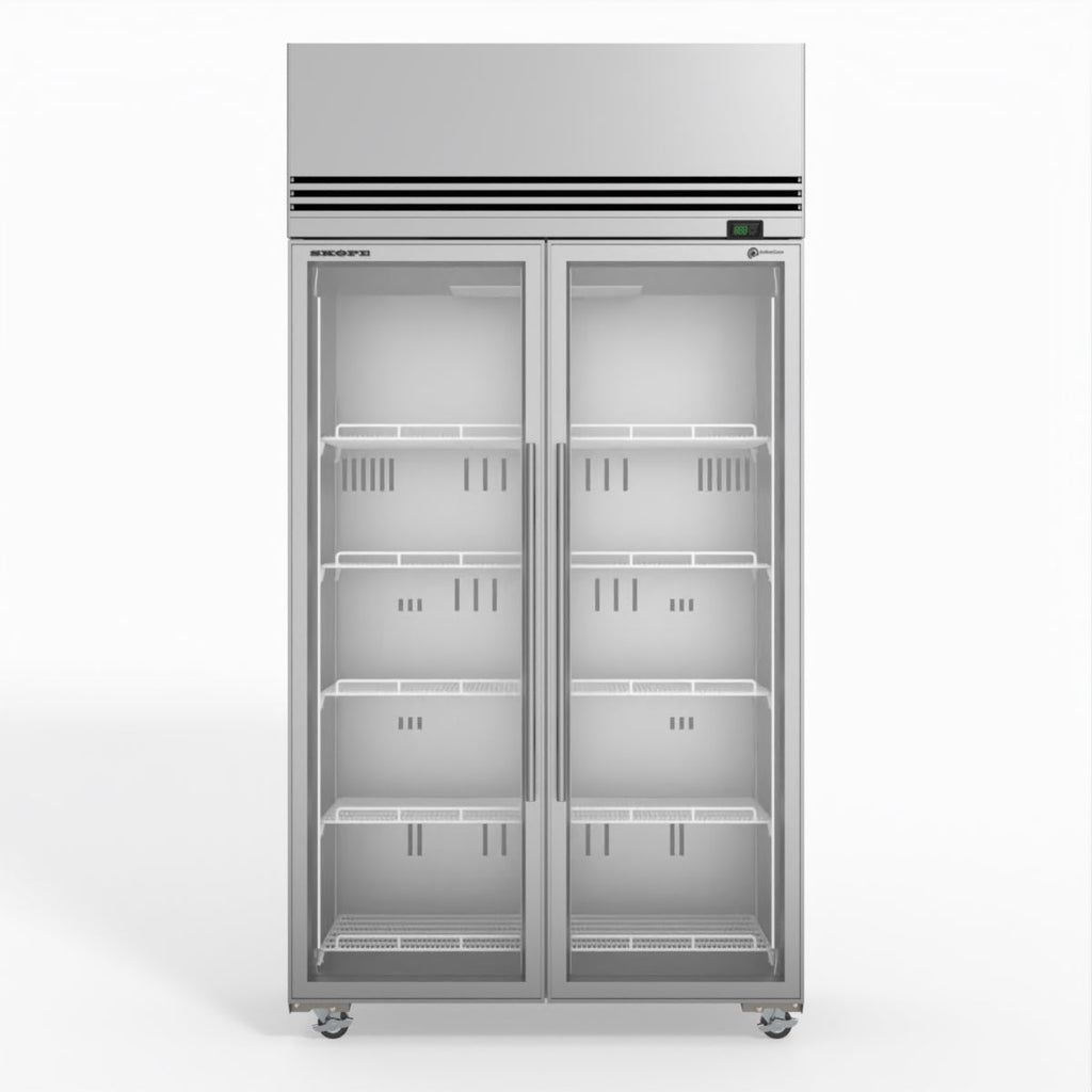 Skope SKFT1000N-A 2 Glass Door Upright Display or Storage Freezer STAINLESS STEEL