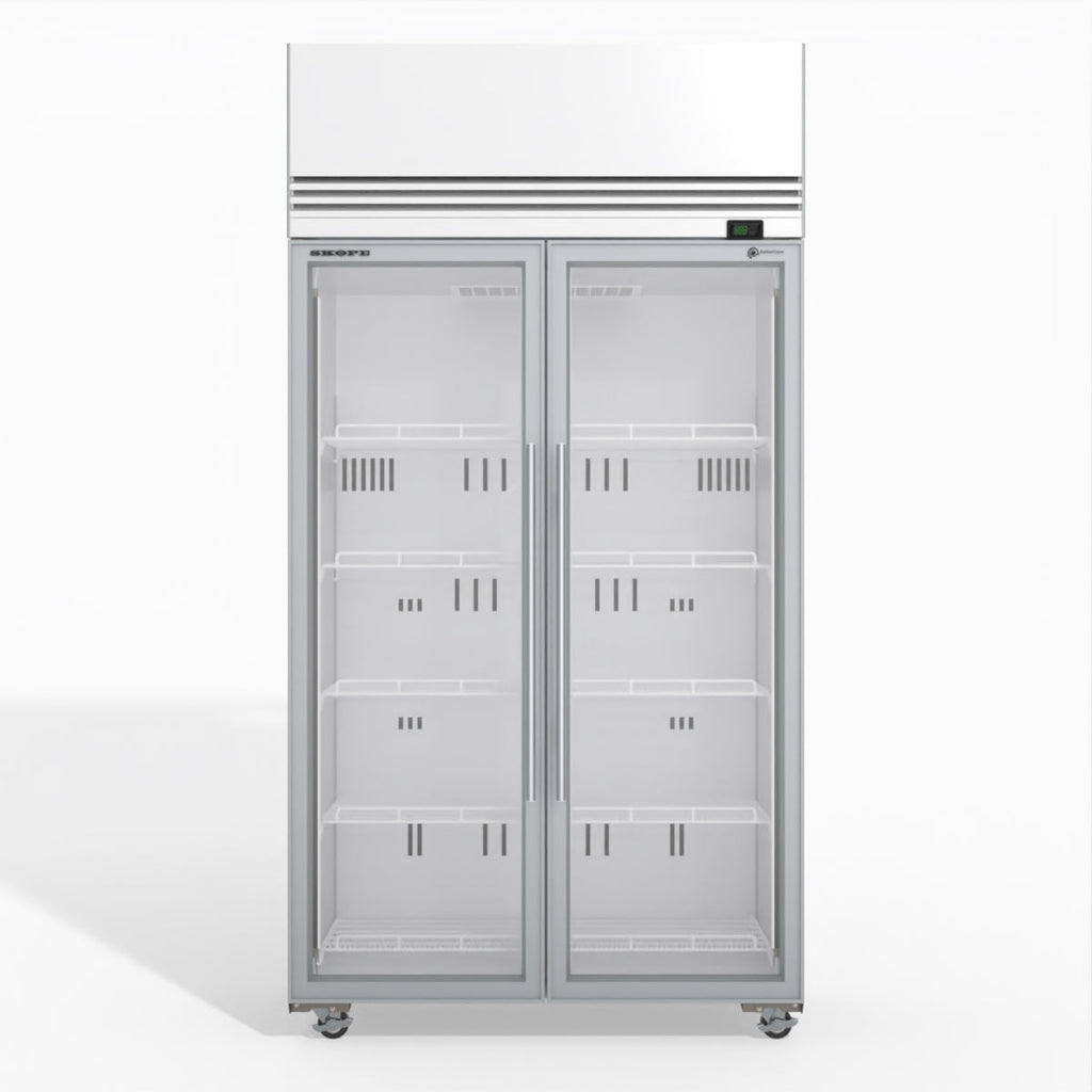 Skope TMF1000N-A 2 Glass Door Upright Display or Storage Freezer WHITE