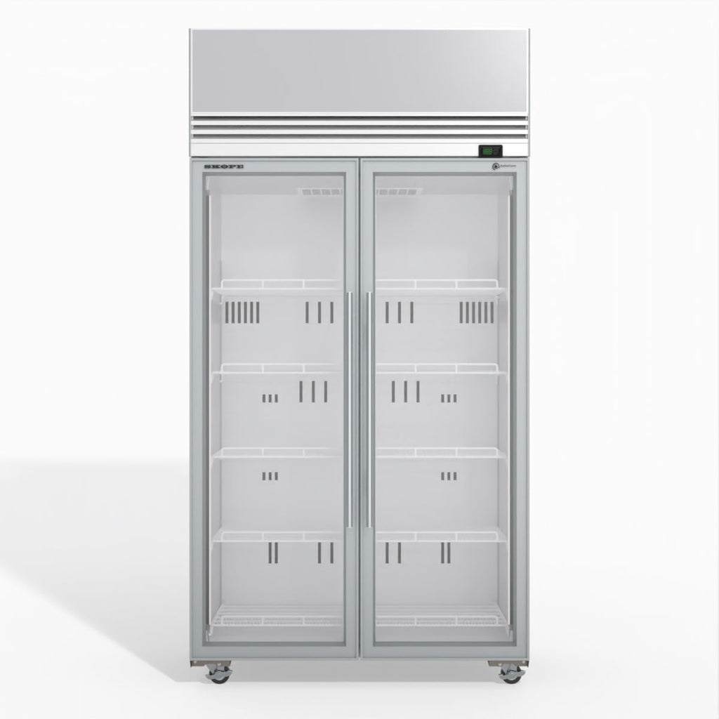 Skope TMF1000N-AC 2 Glass Door Display or Storage Freezer, Lit Sign WHITE