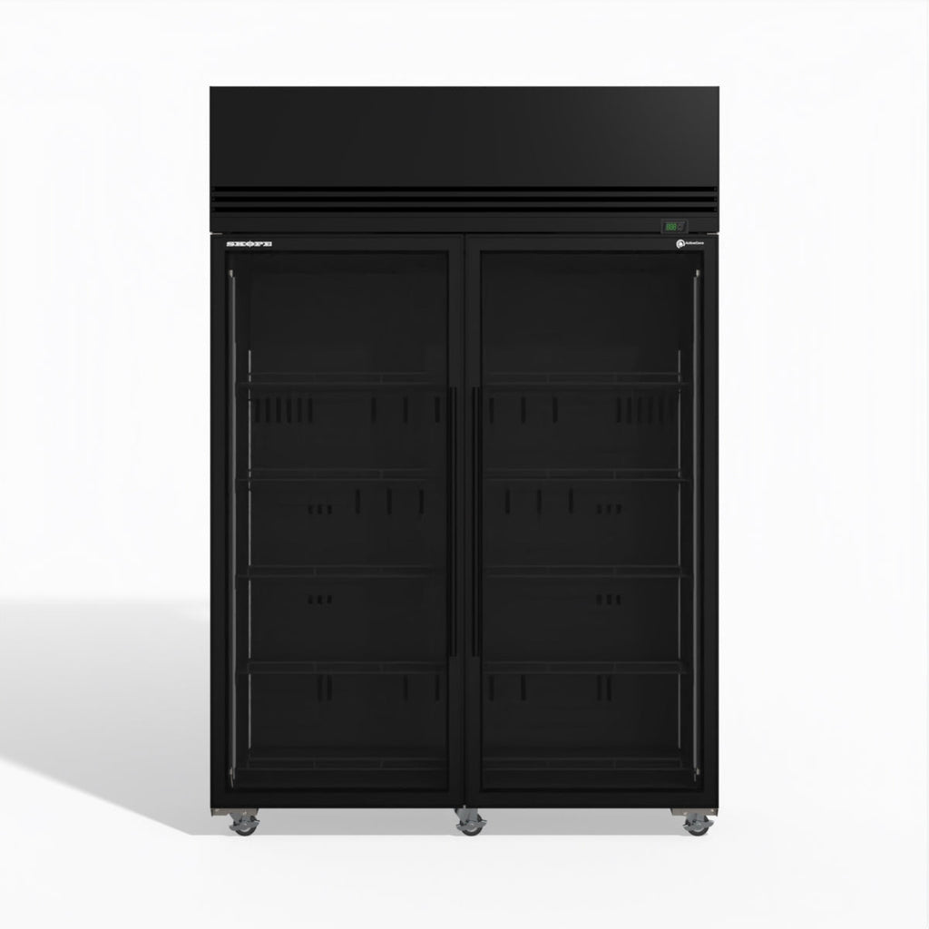 Skope SKFT1300N-A 2 Glass Door Upright Display or Storage Freezer BLACK
