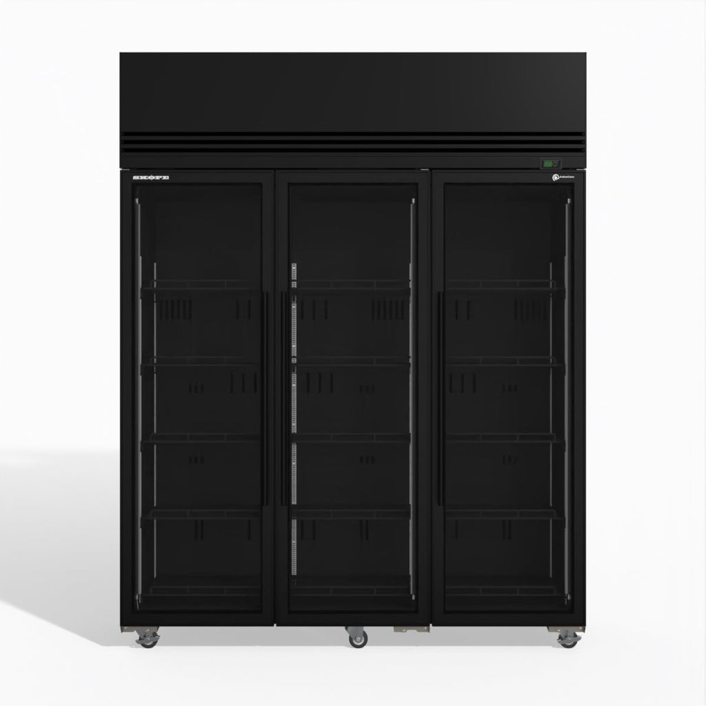 Skope SKFT1500N-A 3 Glass Door Upright Display or Storage Freezer BLACK