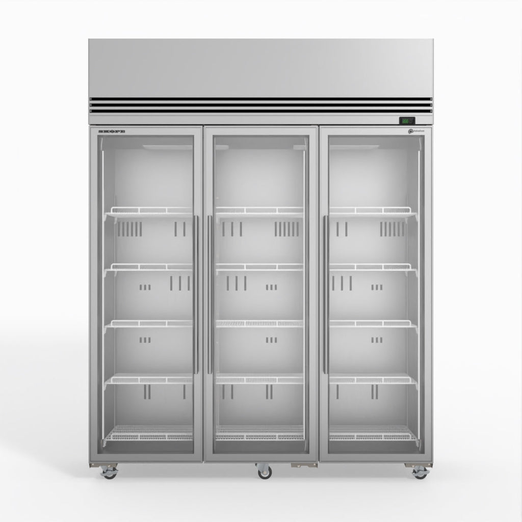 Skope SKFT1500N-A 3 Glass Door Upright Display or Storage Freezer STAINLESS STEEL