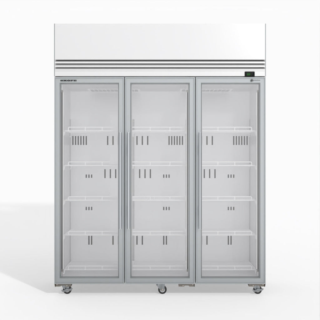 Skope TMF1500N-A 3 Glass Door Upright Display or Storage Freezer WHITE