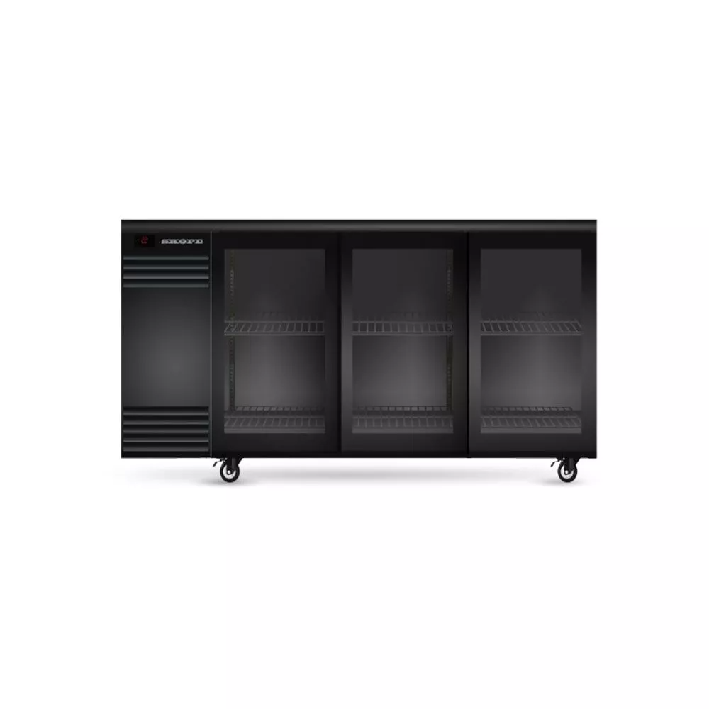 Skope BB.3.GSL.r BackBar Remote 3 Glass Sliding Door Fridge - BLACK