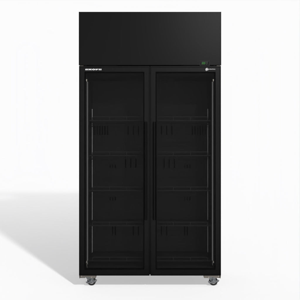 Skope SKT1000N-A 2 Glass Door Display or Storage Fridge BLACK