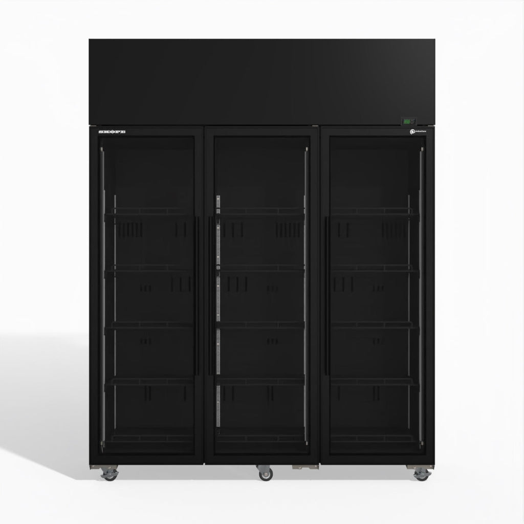 Skope SKT1500N-A 3 Glass Door Display or Storage Fridge BLACK