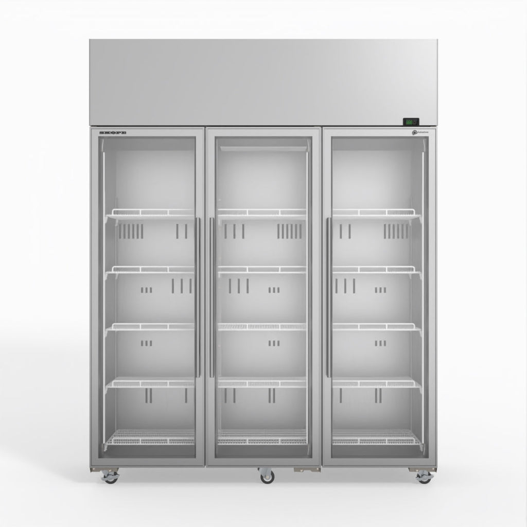 Skope SKT1500N-A 3 Glass Door Display or Storage Fridge STAINLESS STEEL
