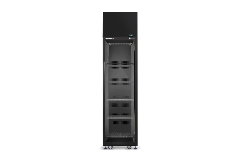 Skope SKT500N-A 1 Glass Swing Door Upright Fridge with Unlit Sign BLACK