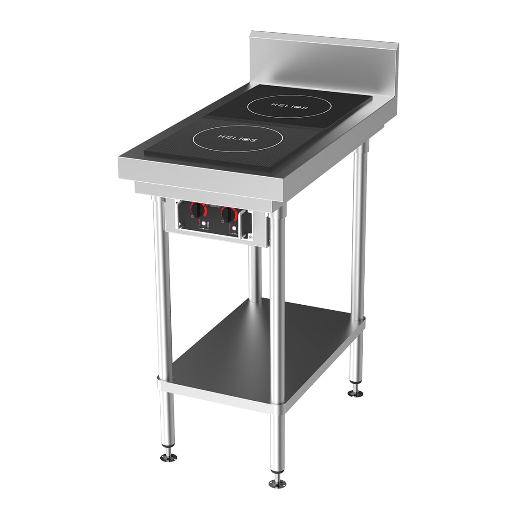 CookTek Helios 450mm wide Freestanding Bench with Drop-in Front to Back Dual Hob Induction Cooktop HRD.9500.FB25.4.0450