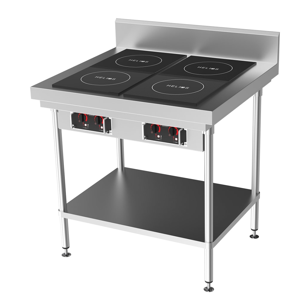 CookTek Helios 900mm wide Freestanding Bench with 2 x Drop-in Front to Back Dual Hob Induction Cooktop HRD.9500.FB35.4.0900