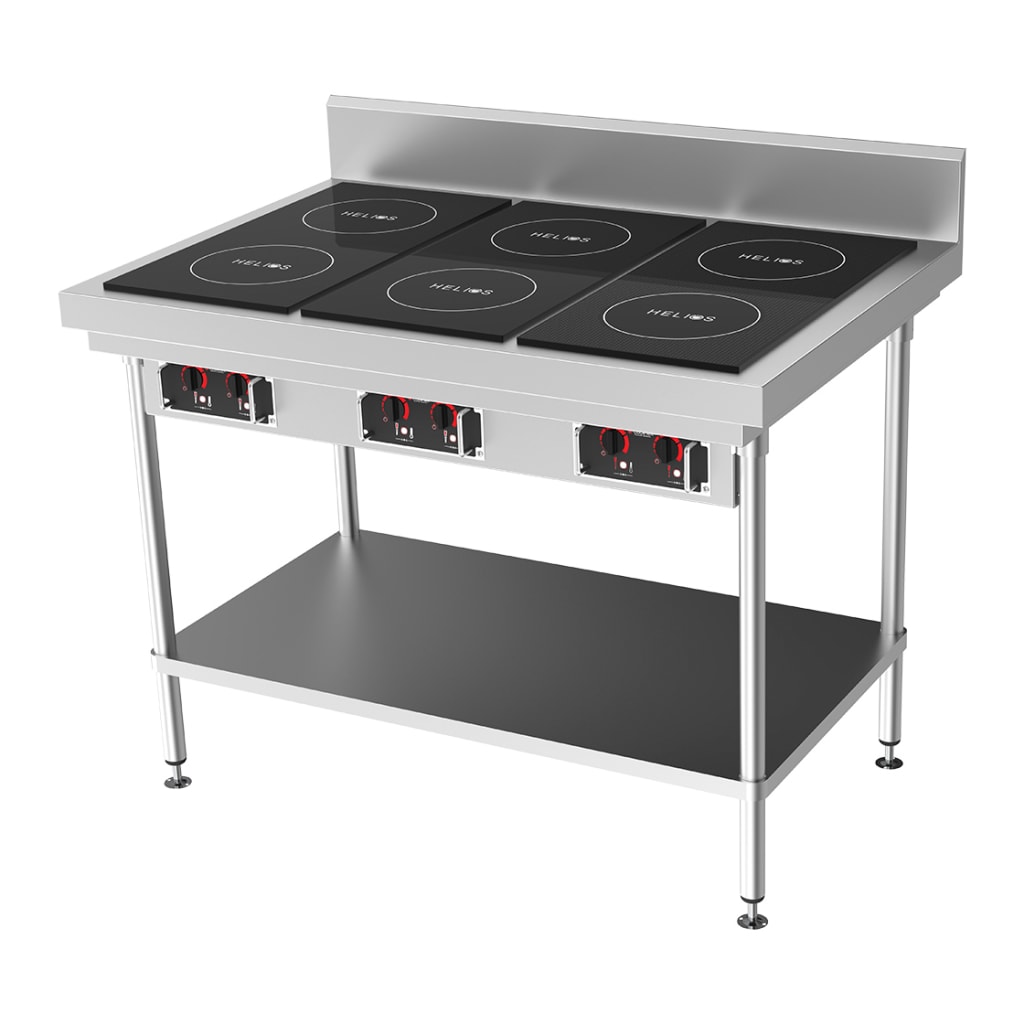 CookTek Helios 1200mm wide Freestanding Bench 3 x with Drop-in Front to Back Dual Hob Induction Cooktop