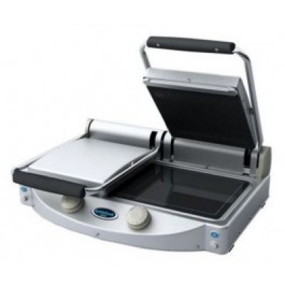 Spidoglass SPE-SP020R SpidoCook Black Glass Double Ceramic Contact Grill - Ribbed Top