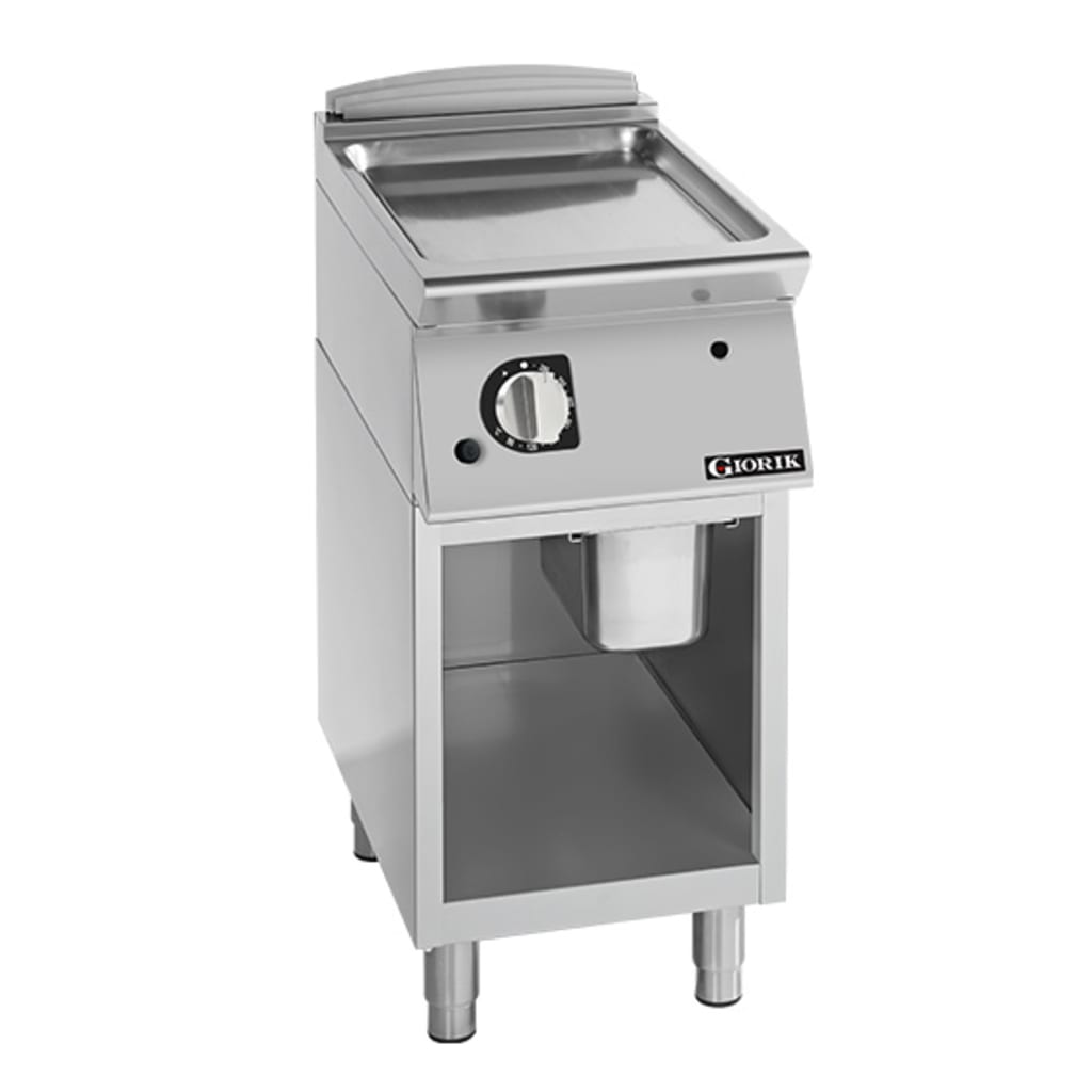 Giorik 700 Series 400mm wide Smooth Satin Chrome Gas Frytop on Open Base FLG72GCRXT