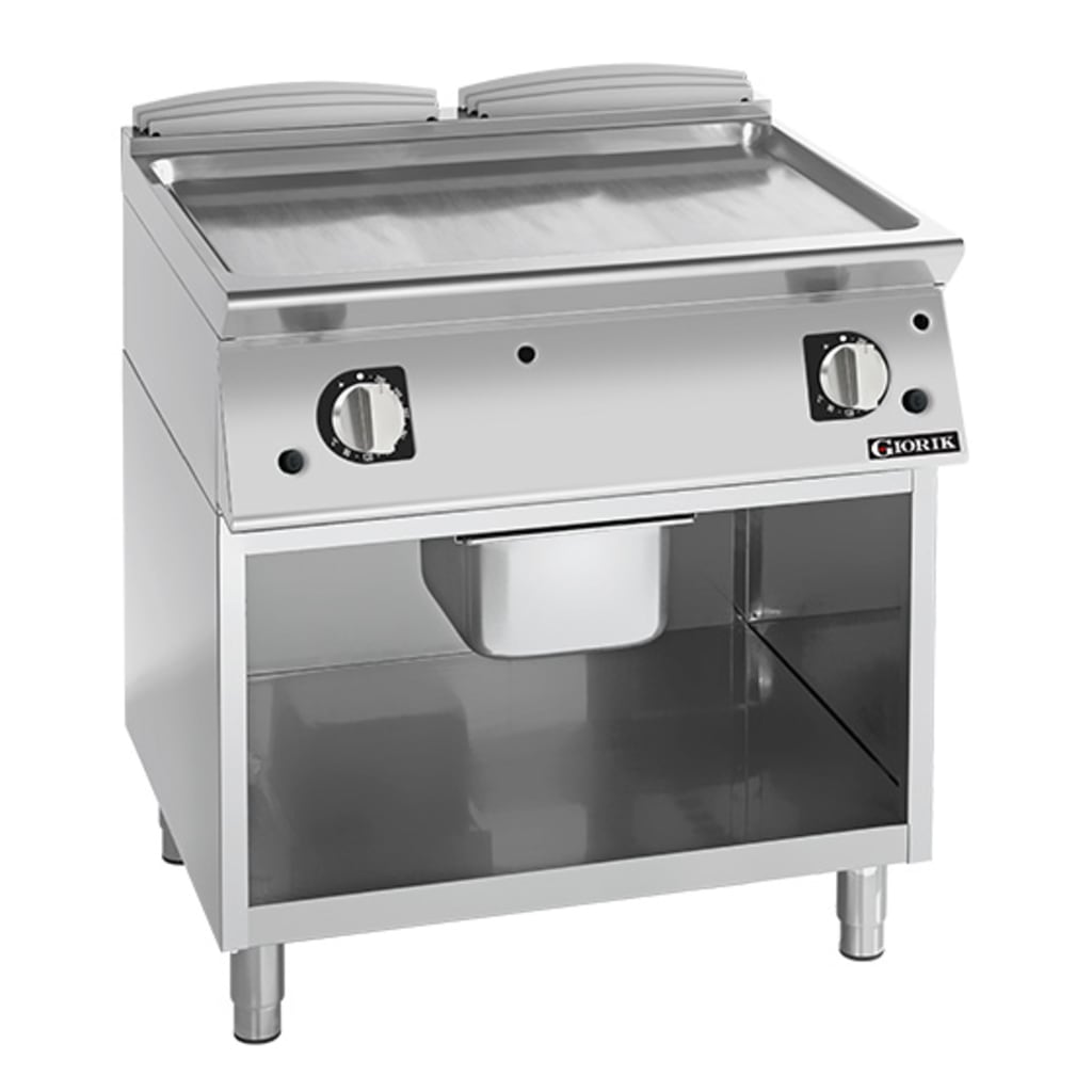 Giorik 700 Series 800mm wide Smooth Satin Chrome Gas Frytop on Open Base FLG741GCRXT