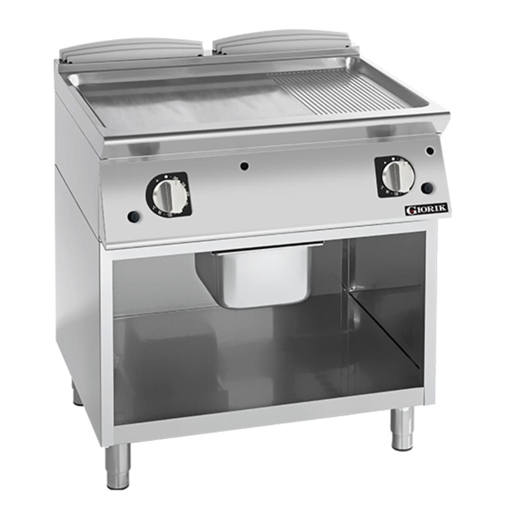 Giorik 900 Series 800mm wide 1/3 Ribbed 2/3 Smooth Gas Frytop on Open Base