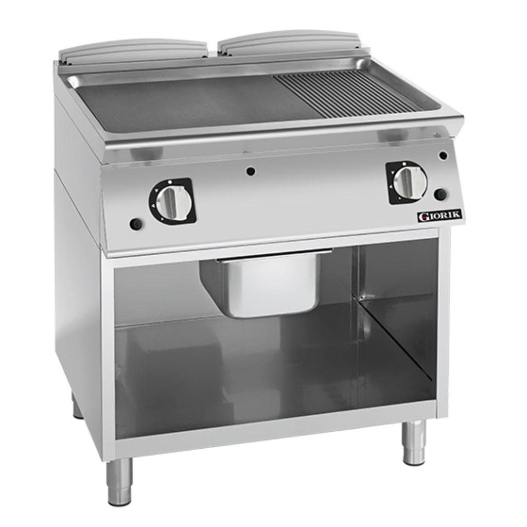 Giorik 900 Series 800mm wide 1/3 Ribbed 2/3 Smooth Mild Steel Gas Frytop on Open Base