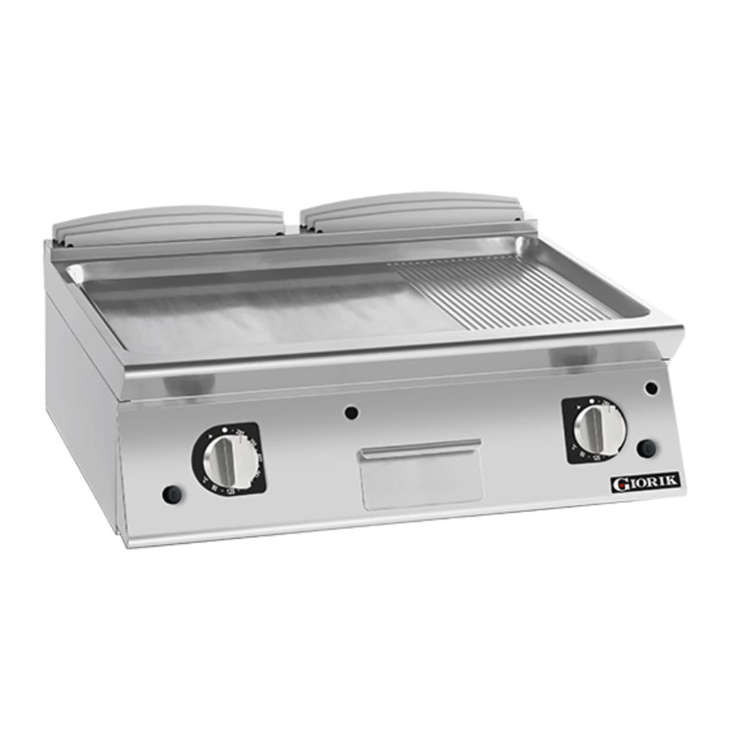 Giorik 700 Series 800mm wide 1/3 Ribbed 2/3 Smooth Satin Chrome Plate Gas Frytop FMG741TCRXT