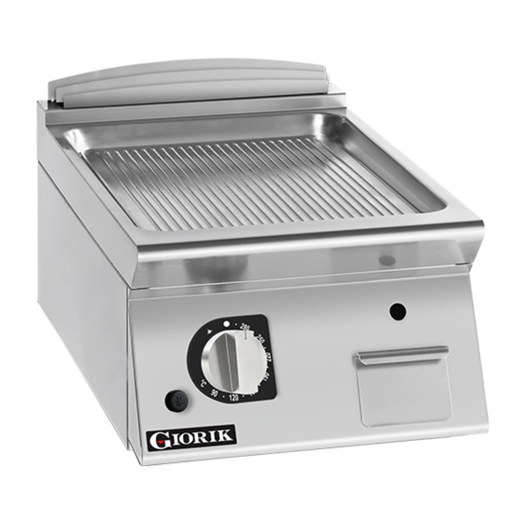 Giorik 700 Series 400mm wide Ribbed Satin Chrome Gas Frytop FRG72TCRXT