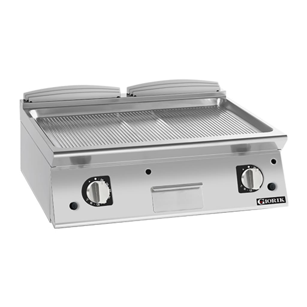 Giorik 900 Series 800mm wide Ribbed Satin Chrome Gas Frytop FRG941TCRXT
