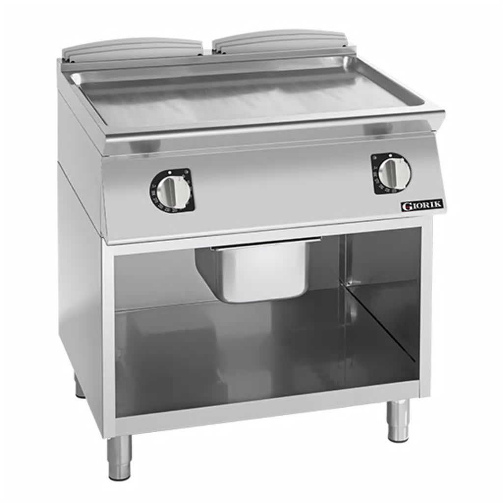 Giorik 900 Series 800mm wide Smooth Satin Chrome Electric Frytop on Open Base FLE941GCRXT