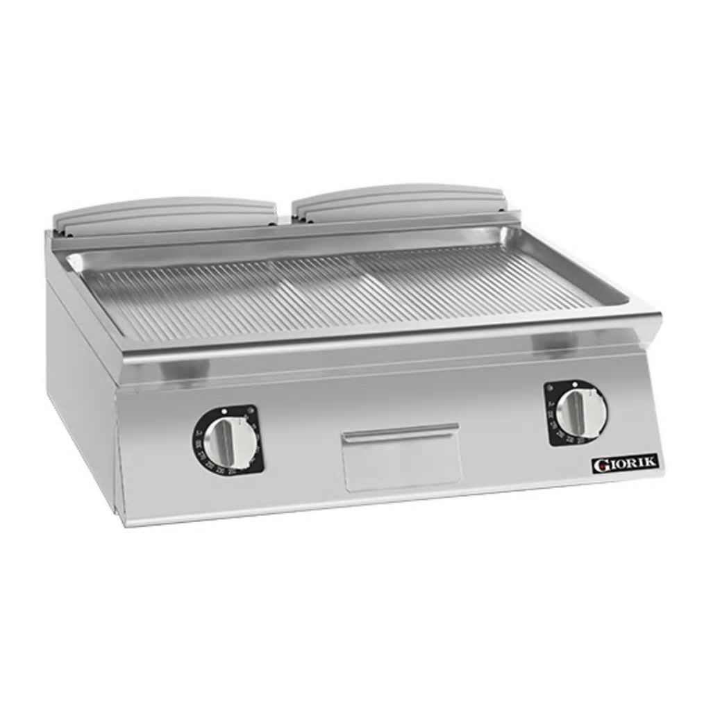 Giorik 700 Series 800mm wide Ribbed Satin Chrome Electric Frytop FRE741TCRXT