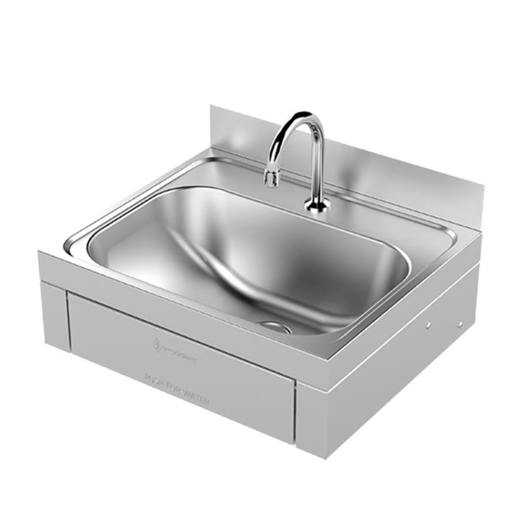 Stoddart Plumbing Knee Operated Wash Basin with 300mm Splashback and Thermostatic Mixing Valve WB.KO