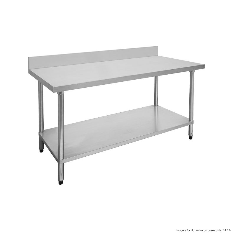 2400-7-WBB Economic 304 Grade Stainless Steel Table with splashback 2400x700x900 - 6 legs