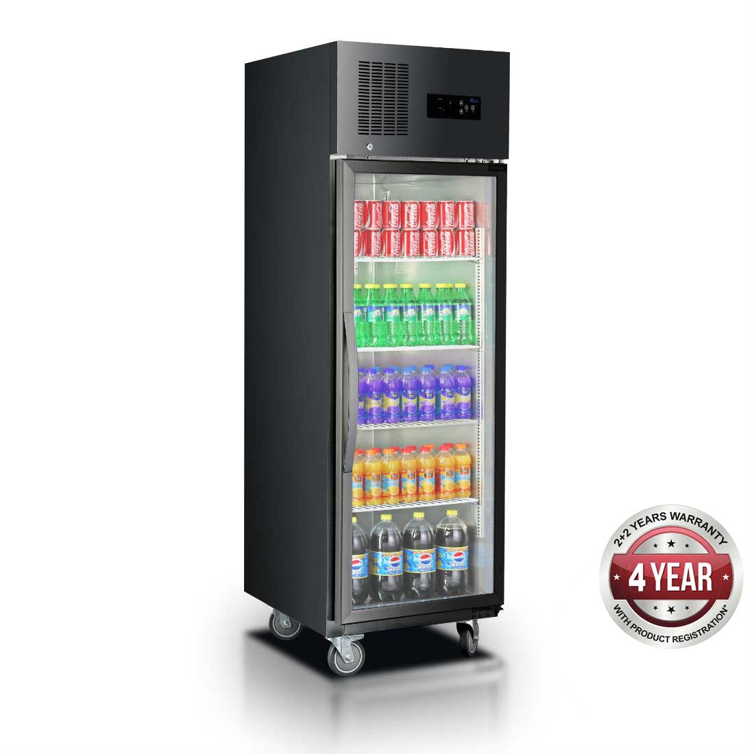 Thermaster Single glass door upright freezer black stainless steel SUFG500B
