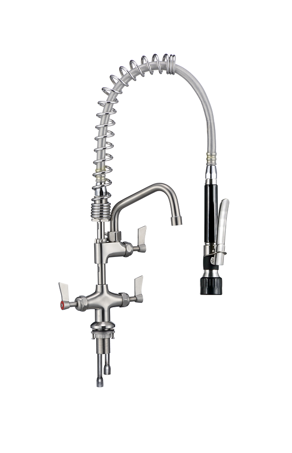 3Monkeez T-3M53015-C Stainless Steel Dual Hob Mount Pre Rinse Unit With 6" Pot Filler - Cafe