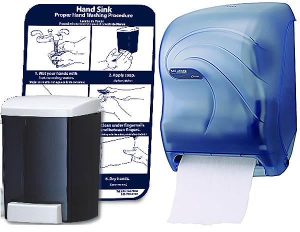 T1430TBL San Jamar Touchless Towel Dispenser with Bulk soap dispenser and Hand washing chart
