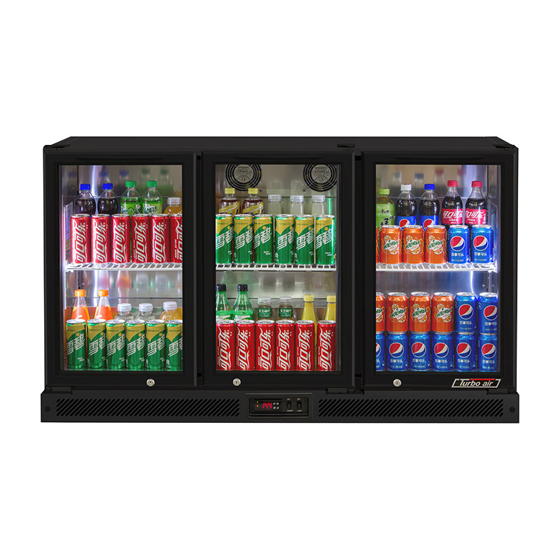 Turbo Air TB13-8H-SWBBB-N Back Bar Refrigerator – 3 Doors Swing Glass Doors, Back Mounted, Stainless Steel, Black Trim