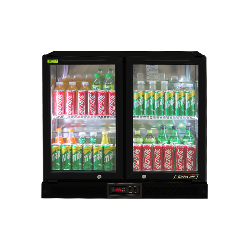 Turbo Air TB9-8H-SWBBB-N Back Bar Refrigerator – 2 Doors Swing Glass Doors, Back Mounted, Stainless Steel, Black Trim
