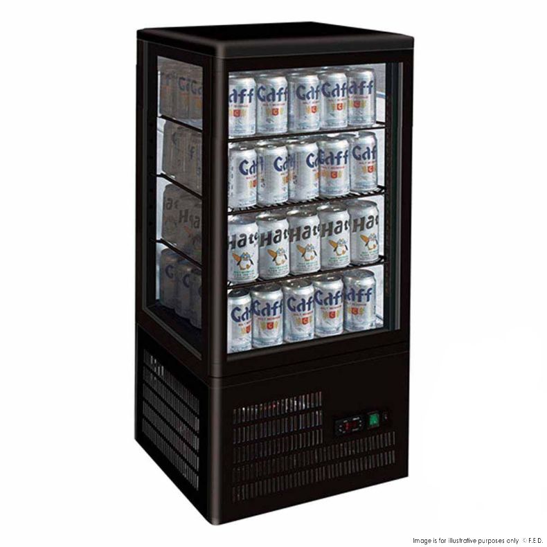 2NDs: Thermaster Four-Sided Countertop Beverage Display Fridge Black - TCBD78B-NSW2196