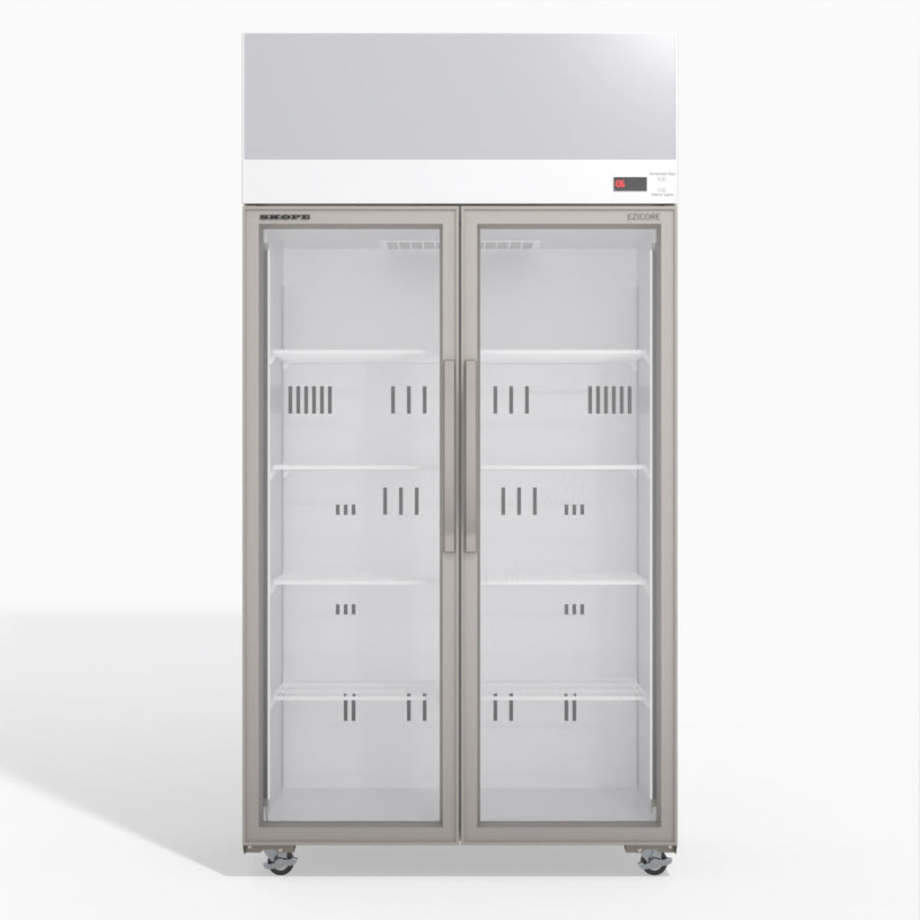 Skope EziCore TCE1000N 2 Glass Door Display or Storage Fridge WHITE