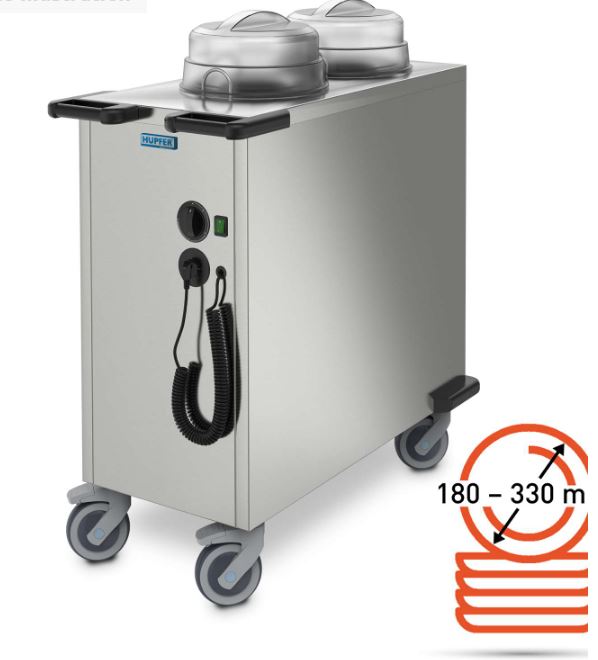 TEH-2-V18-33 - Hupfer Mobile Plate Dispenser. Heated. Twin Tube. Suit 180-330mm Plates
