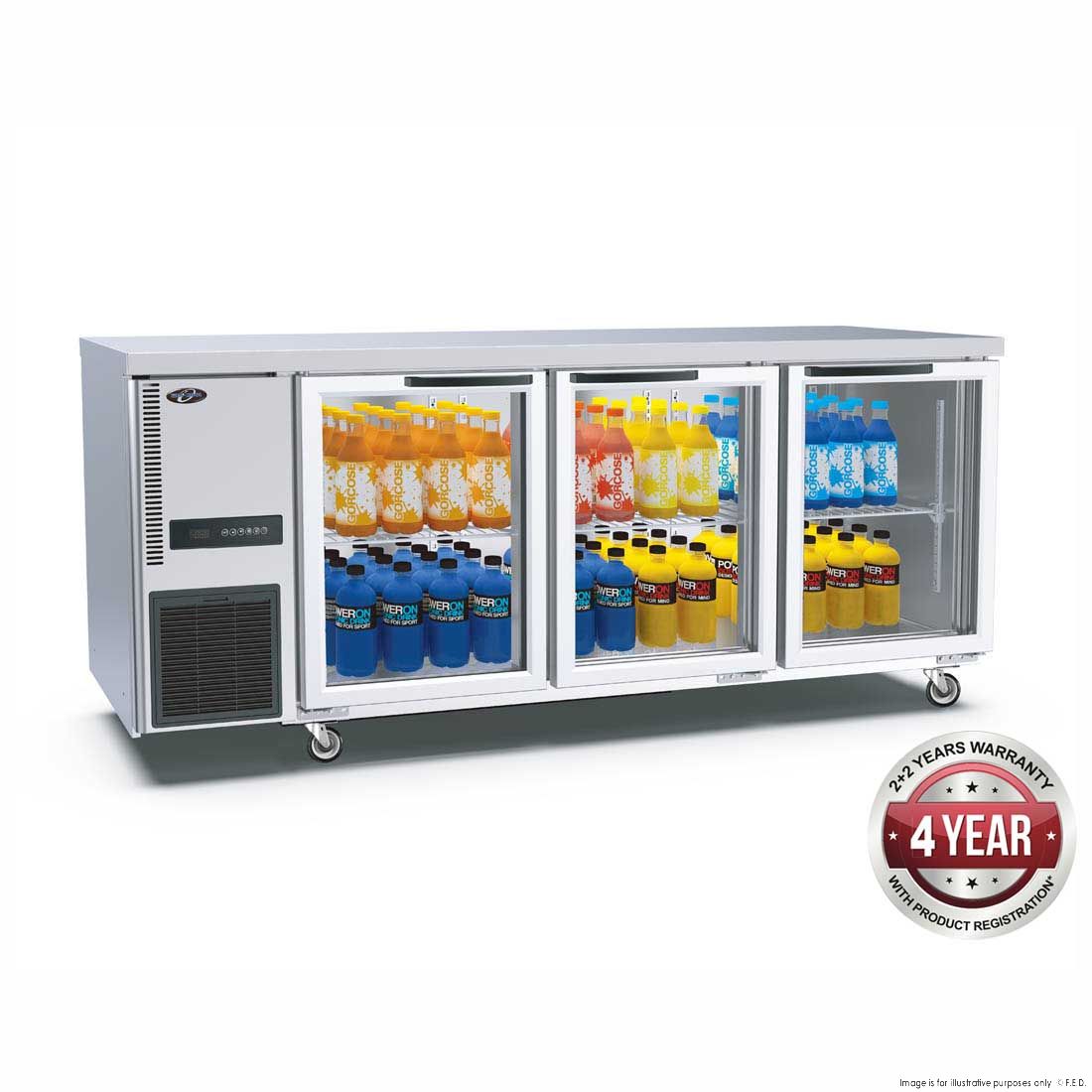 Thermaster Stainless Steel Triple Glass Door Workbench Fridge - Tl1800Tng-3D