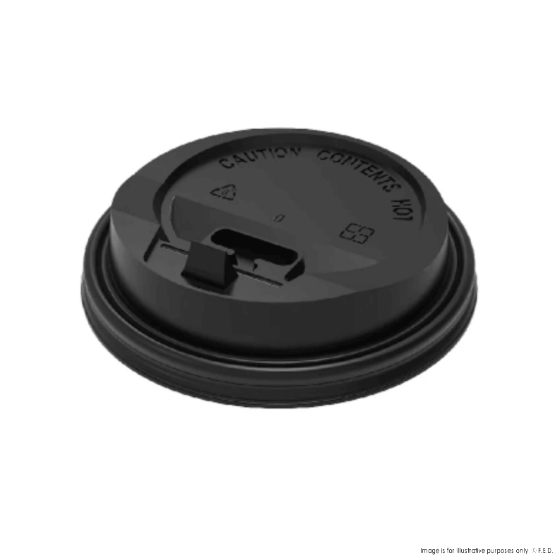 PakMax BLACK 90mm PS Plastic Coffee Cup Sip Through Lid - PSSL-90BK-LID