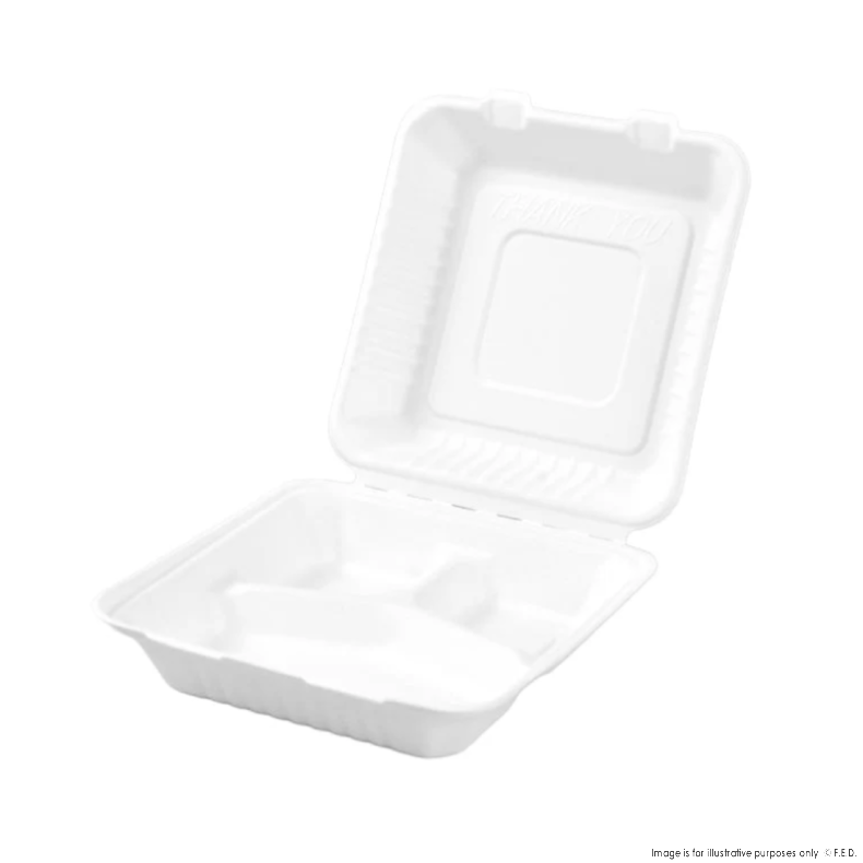 PakMax 9*9" Sugarcane Clamshell 3-Compartment - CS-993
