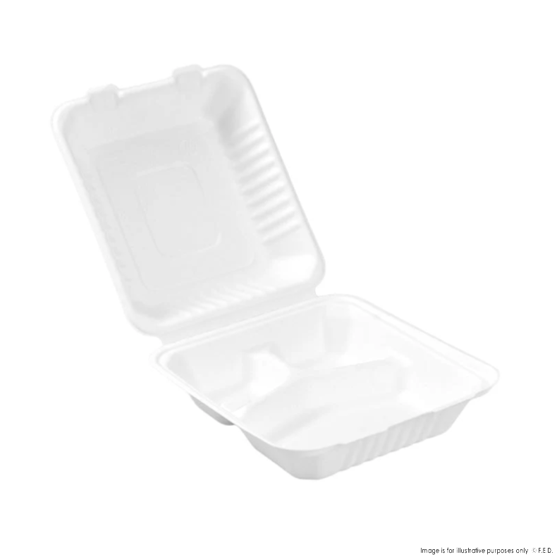 PakMax 8" Sugarcane Clamshell 3-Compartment - CS-883