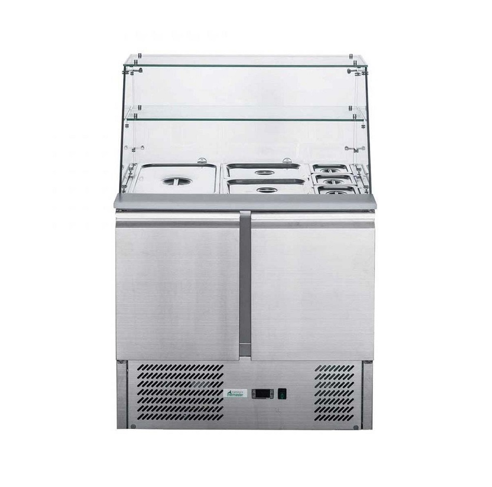 FED-X XS900GC - 2 Door Salad Prep Fridge with Square Glass Top - 903mm