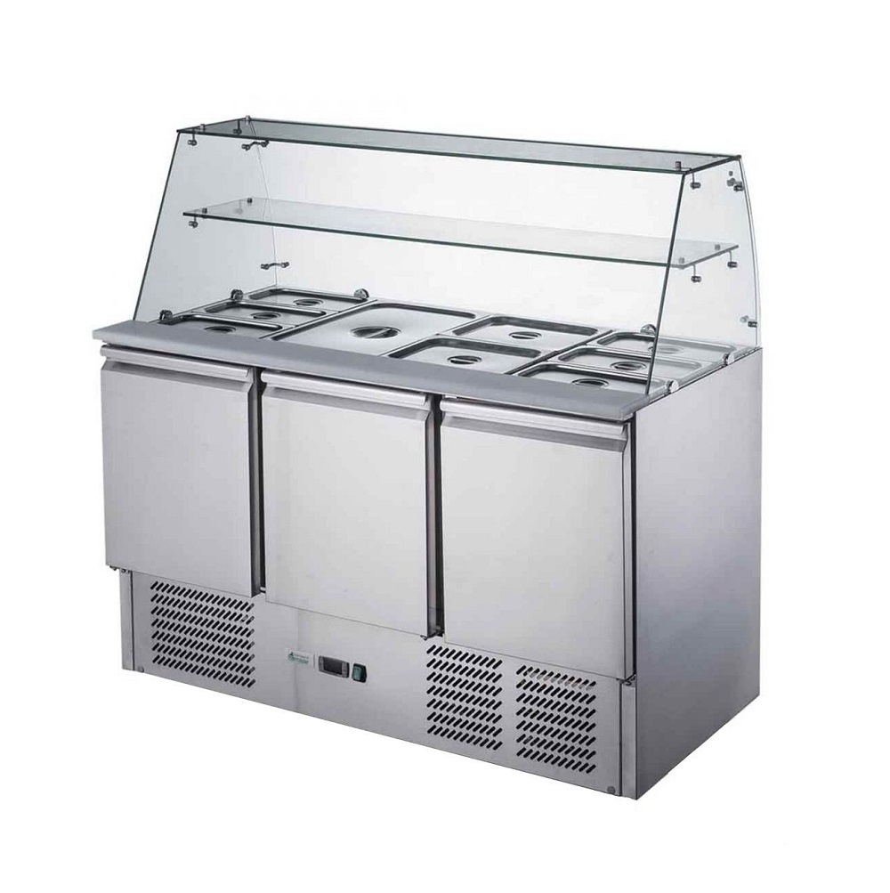 FED-X XS903GC - 3 Door Salad Prep Fridge with Square Glass Top - 1368mm