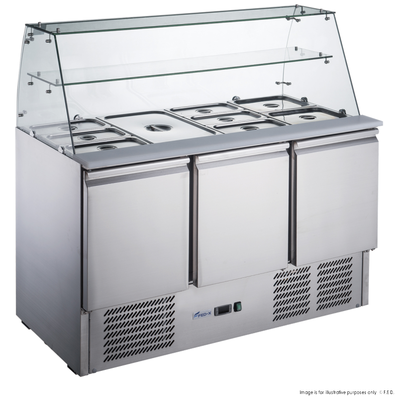 2NDs: FED-X Three Door Salad Prep Fridge with Glass Top - XS903GC-QLD374