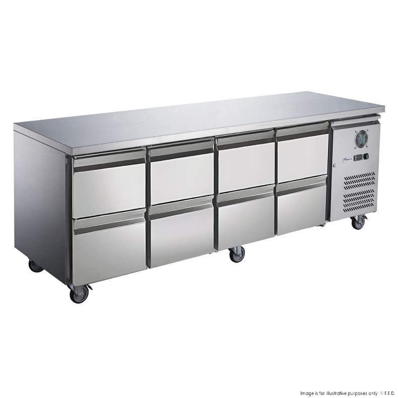 FED-X S/S Eight-Door Bench Fridge with Drawers - XUB7C22S4D
