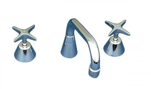 YZ307XYP012 Yellow Tapware Deck Mount Sink Set with 300mm Aerated Swing Spout, 4 Arm Handles, Jumper Valve & Concealed Mixer