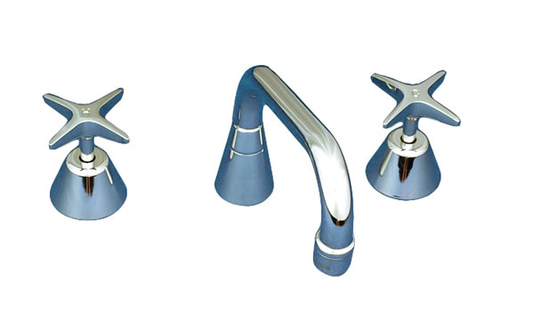 YZ307XYP012 Yellow Tapware Deck Mount Sink Set with 300mm Aerated Swing Spout, 4 Arm Handles, Jumper Valve & Concealed Mixer